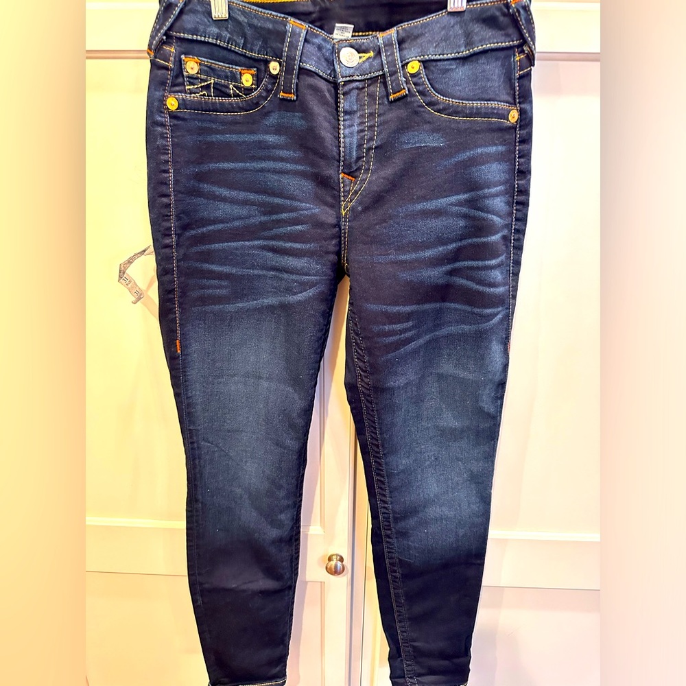 True Religion Dark Blue Stretch Jeggings with Contrast Stitching